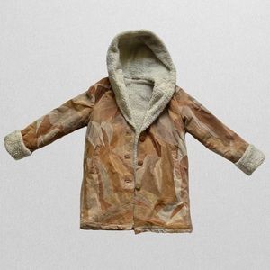Vintage 70s genuine leather patchwork fleece hooded coat